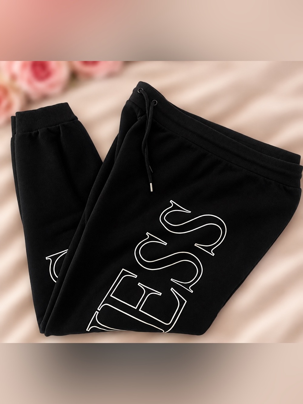 Woman’s Guess Black Sweatpants with White Logo